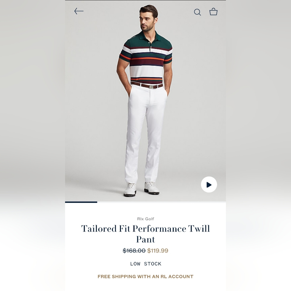 SOLD!!! Men's RLX Golf Tailored Fit Performance Pants 32X32 - White - NWT!!!